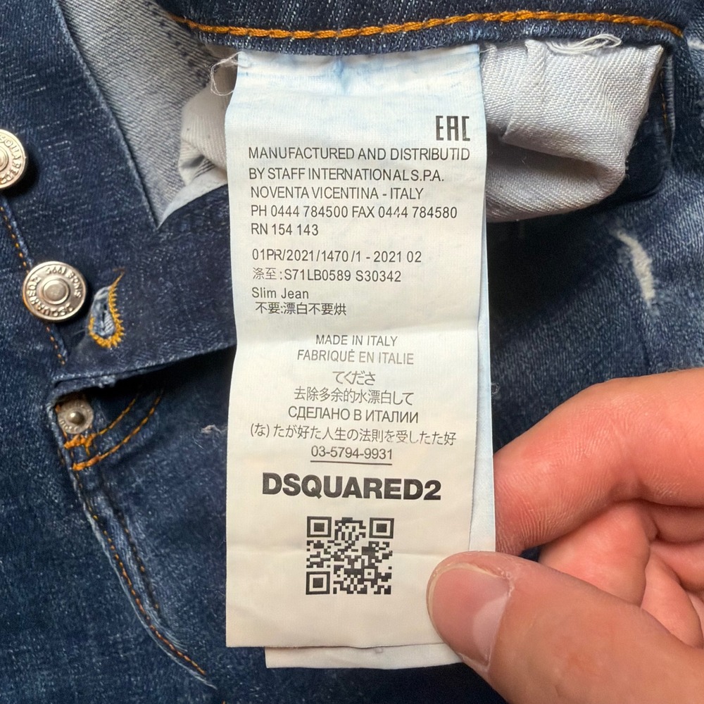 Dsquared2 Slim Jeans Mens 54 Blue Distressed Paint Splatter Made in Italy Denim - Picture 11 of 16